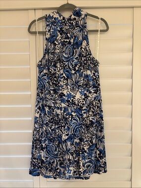 Lilly Pulitzer Blue and White Floral Halter Skirted Romper